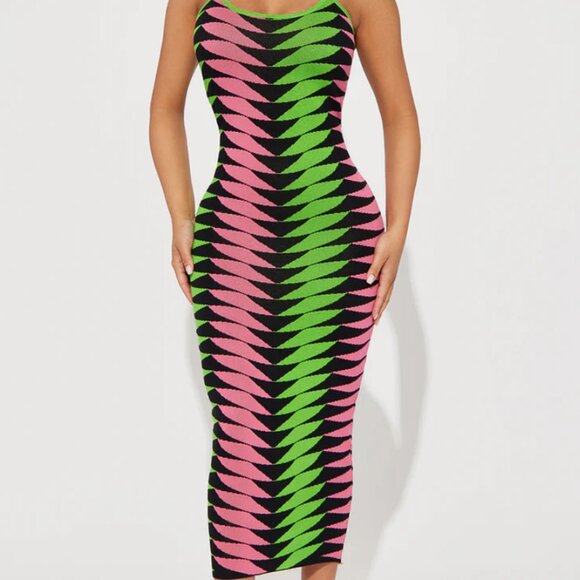 Pink/Green Sweater Midi Dress Size XL - Picture 3 of 4